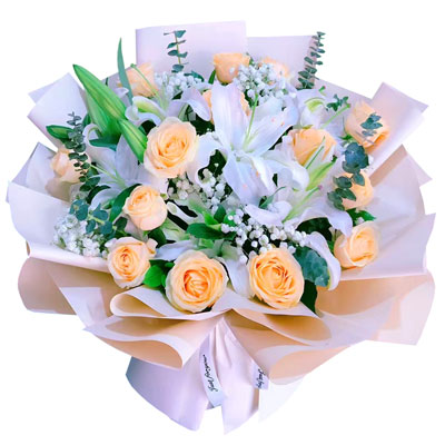 乐山16朵香槟玫瑰2支百合，爱的温暖和幸福