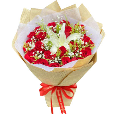乐山19朵红玫瑰1支百合，永恒之美