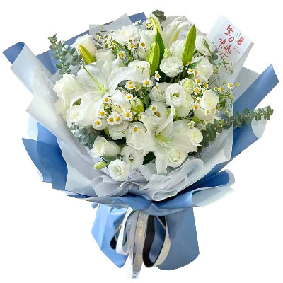 乐山11朵白玫瑰桔梗百合，爱永恒不息