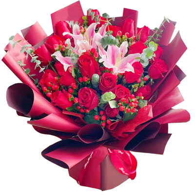 乐山22朵红玫瑰百合，爱的火焰